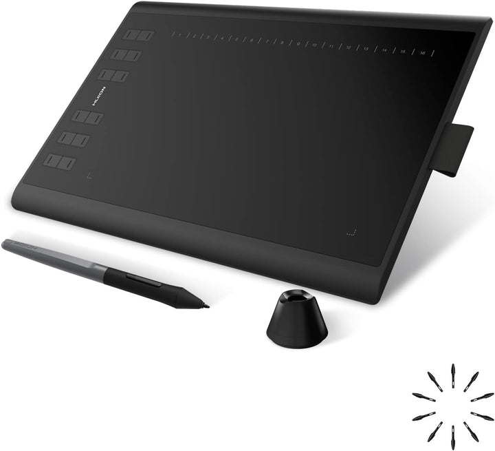 HUION H1060P Grafiktablett mit 10 x 6,25 Zoll Arbeitsbereich, Upgrade des Batterielosen Stifts, Unte