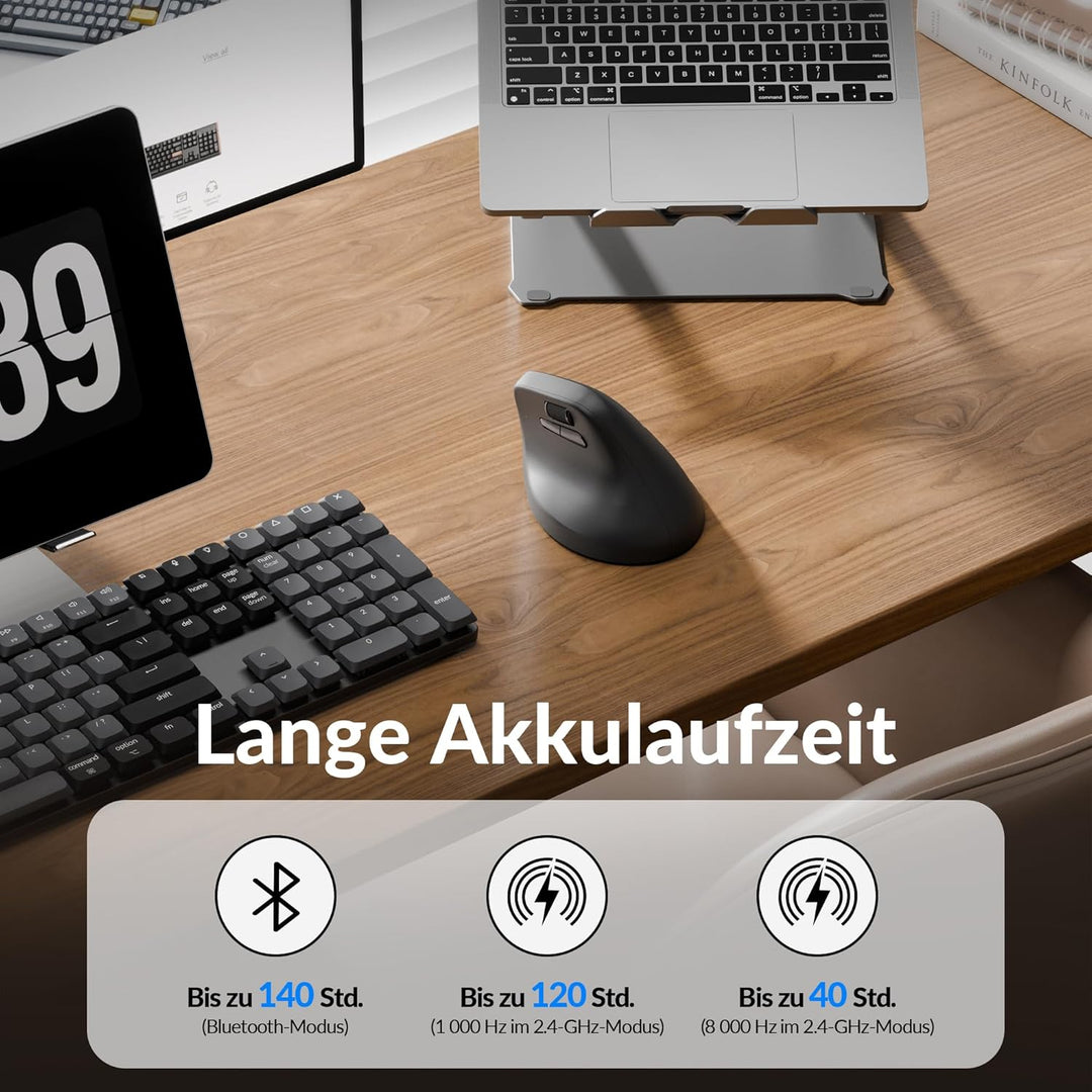 Keychron M5 8K ergonomische Vertikal-Gaming-Maus, 30 000 DPI, 750 IPS, 2,4 GHz/Bluetooth 5,3 / USB-C