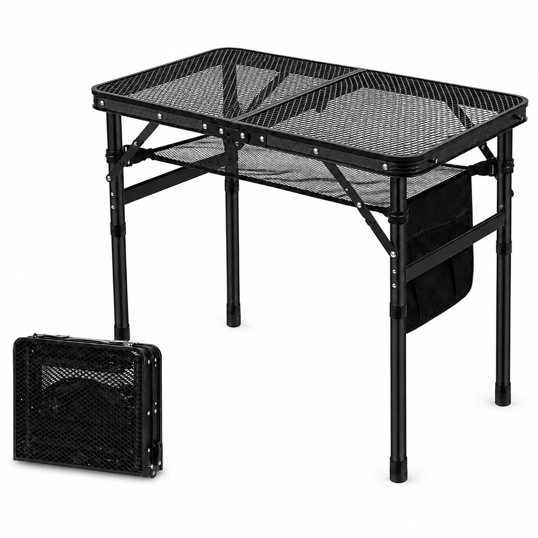 GOOGO Grilltisch Outdoor Klappbar, 60 x 40 x 56 cm, Campingtisch Faltbar mit Erhöhten Beinen und Git