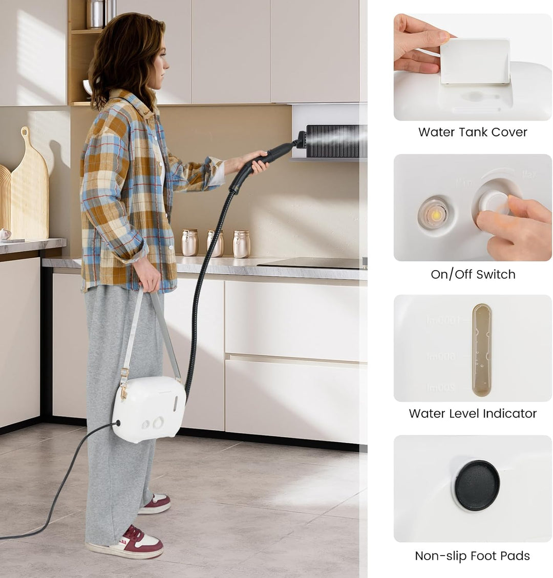 SOARS Dampfreiniger Handgerät mit 11 Zubehör, Dampfdruck: 3 bar, Max. 180 ℃, Leistung: 1600W, Wasser