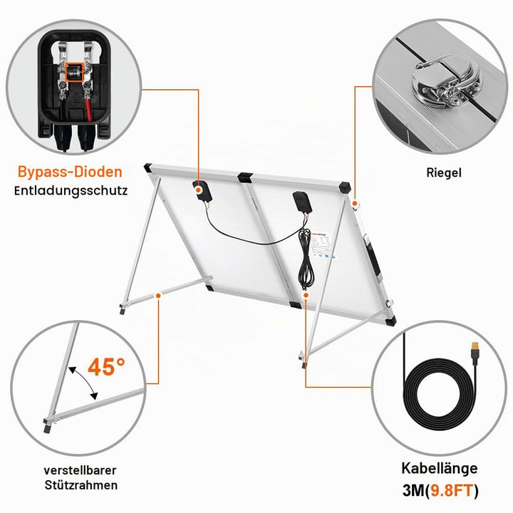 DOKIO Faltbares mobiles Solar-Panel 100 Watt mit monokristallinen Zellen, Integrierter 12-Volt-Lader
