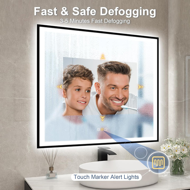 STARLEAD Badspiegel-mit-Beleuchtung 80x80 cm, LED-Spiegel-Bad-mit Bluetooth, Entfoggen, IP44 Badezim