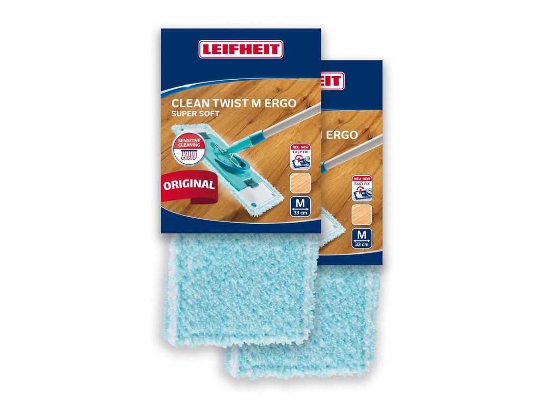 Leifheit Original 2er Set Wischbezug CLEAN Twist Ergo M super Soft 33 cm für Parkett, Holzböden und