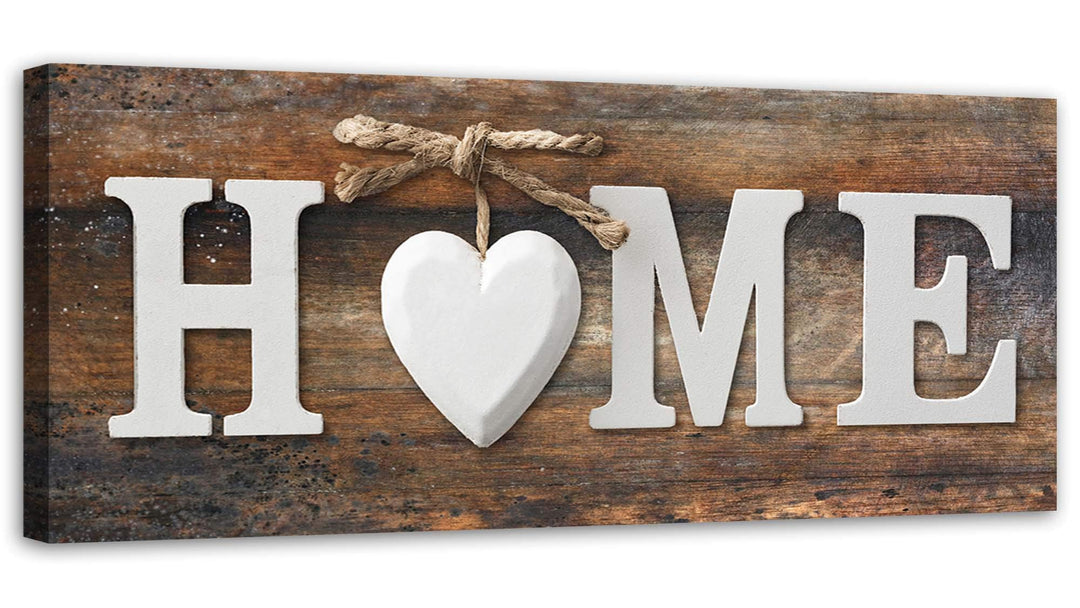 Feeby Wanddeko Home 120x40 cm Leinwandbild Kunstdruck Wandekoration Herz Vintage rustikal Braun Lein