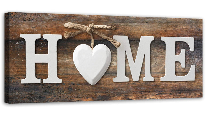 Feeby Wanddeko Home 120x40 cm Leinwandbild Kunstdruck Wandekoration Herz Vintage rustikal Braun Lein