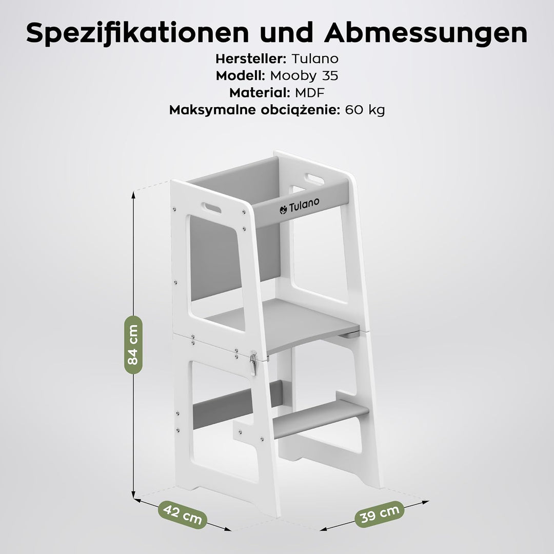 Tulano Mooby 35 Lernturm 3 in 1 für Kinder ab 1 Jahr – Montessori Kitchen Helper umbaubar zu Tisch m