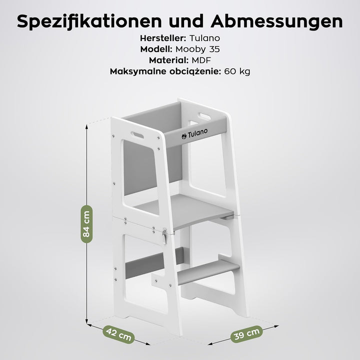 Tulano Mooby 35 Lernturm 3 in 1 für Kinder ab 1 Jahr – Montessori Kitchen Helper umbaubar zu Tisch m