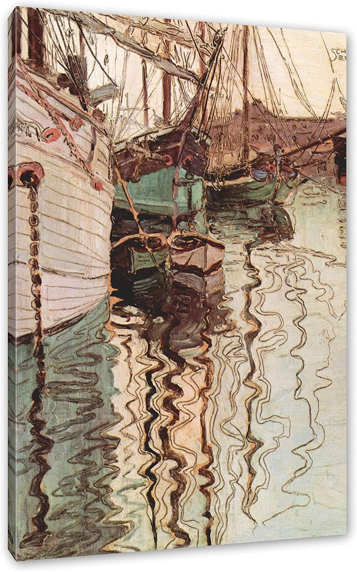 Egon Schiele - Segelschiffe im wellenbewegtem Wasser als Leinwandbild / Grösse: 100x70 cm / Wandbild