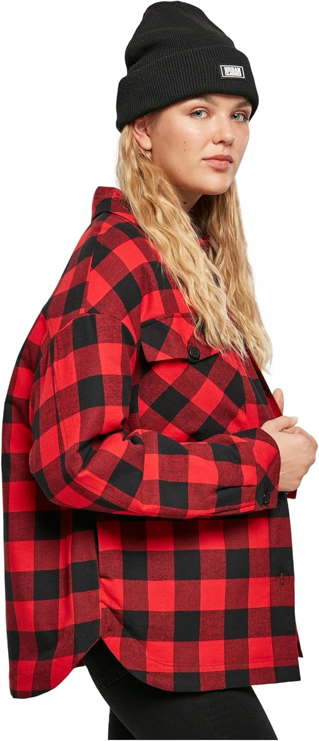 Urban Classics Damen Jacke Ladies Flanell Padded Overshirt, Frauen Hemdjacke in Holzfäller Karo, erh