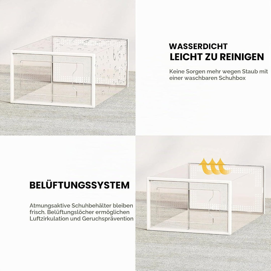 SEE SPRING 12er Set faltbare Schuhboxen Organizer, stapelbar - Für Schuhe bis Grösse 46 - Kunststoff