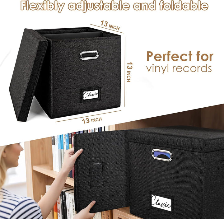Vinyl-Schallplatten-Aufbewahrungsbox, 2er-Set, für 100+ einzelne LPs, stapelbare Alben, Leinenkiste