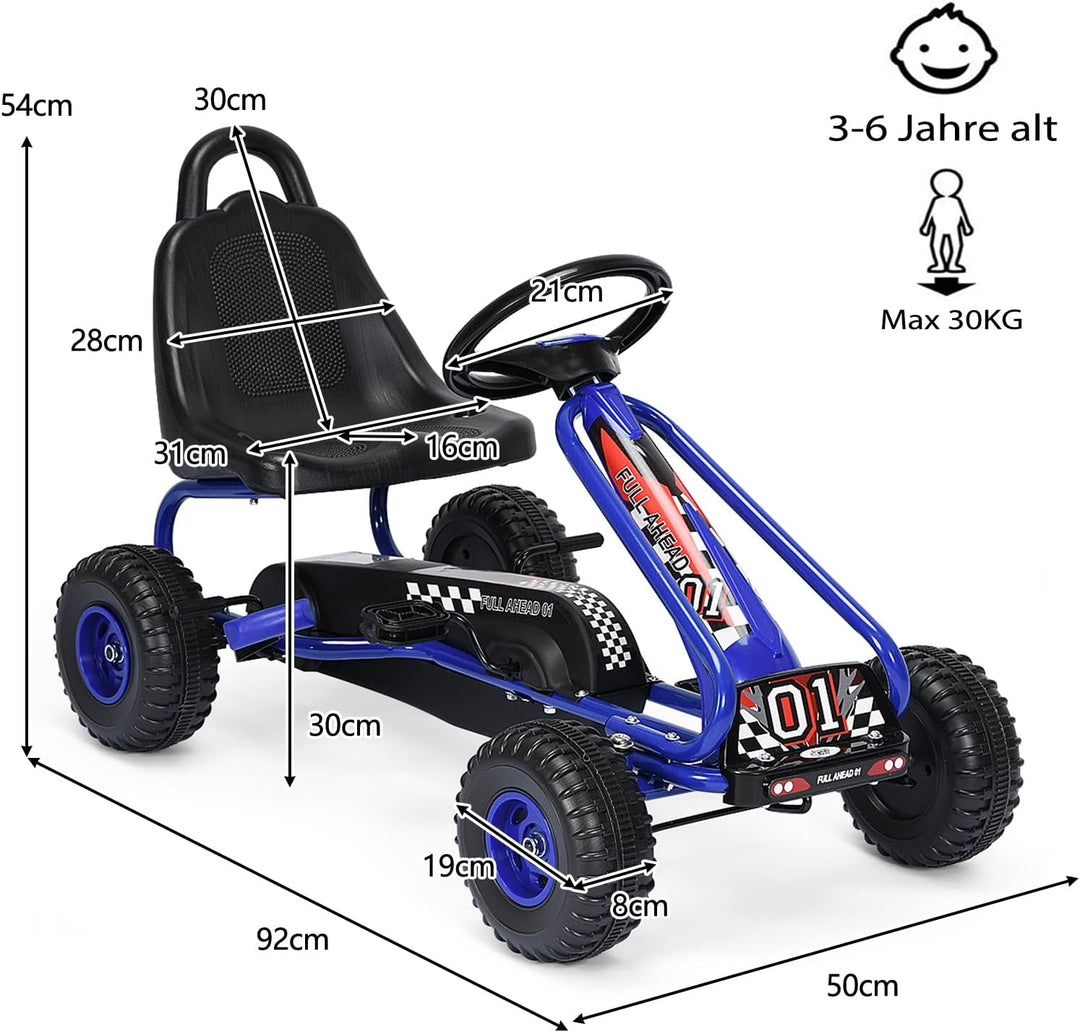 SOARS Gokart, Tretauto mit verstellbarem Sitz & Fusspedal, Go Kart mit Handbremse, Kinderspielfahrze