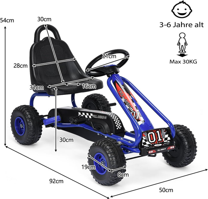 SOARS Gokart, Tretauto mit verstellbarem Sitz & Fusspedal, Go Kart mit Handbremse, Kinderspielfahrze