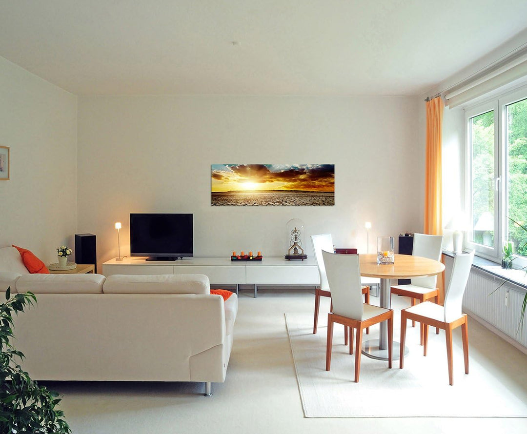 Paul Sinus Art Panoramabild auf Leinwand und Keilrahmen 150x50cm Wüstenlandschaft Sonnenuntergang Wo