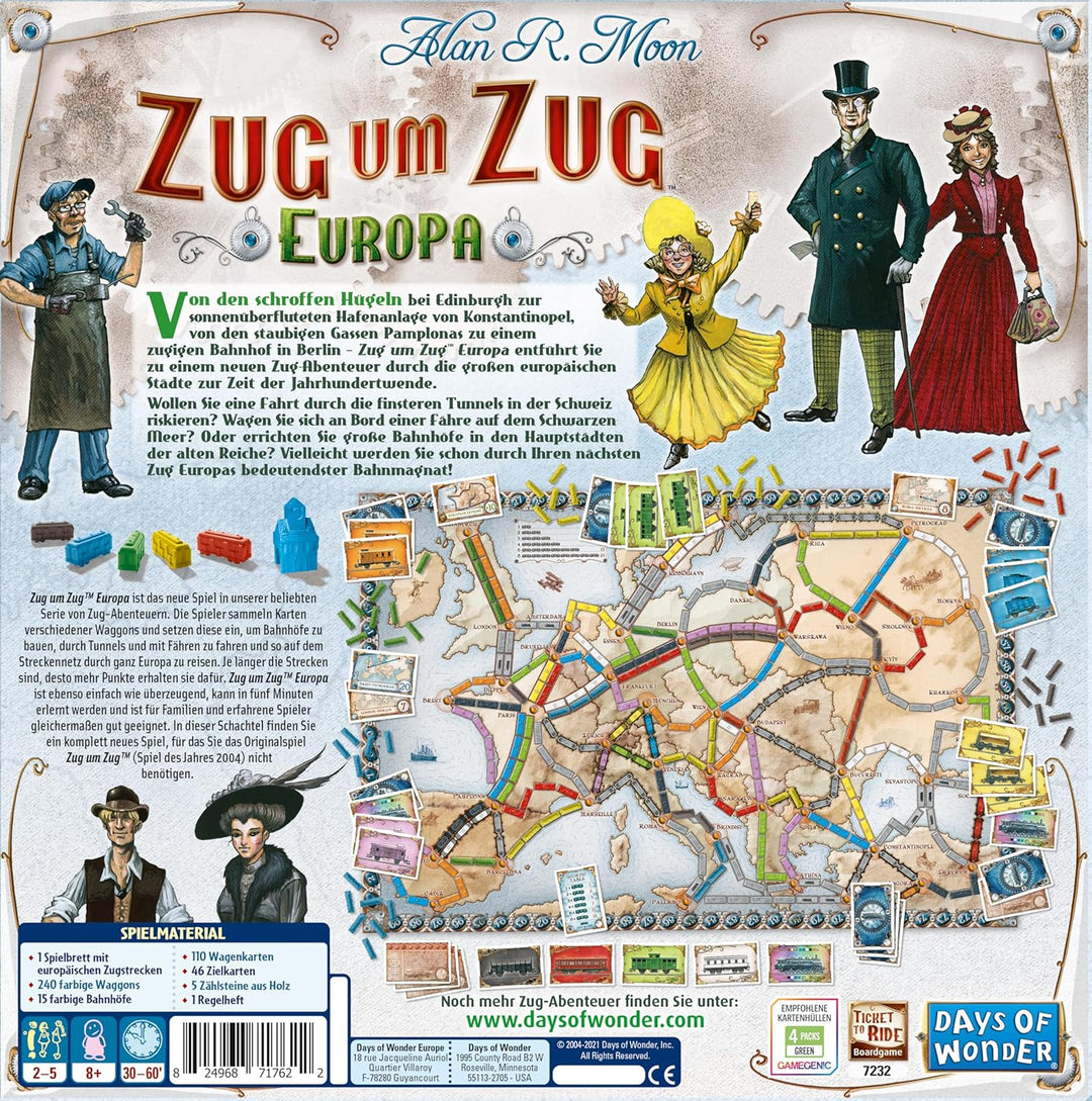 Days of Wonder | UNBOX NOW | Zug um Zug – Europa | Grundspiel | Familienspiel | Brettspiel | 2-5 Spi