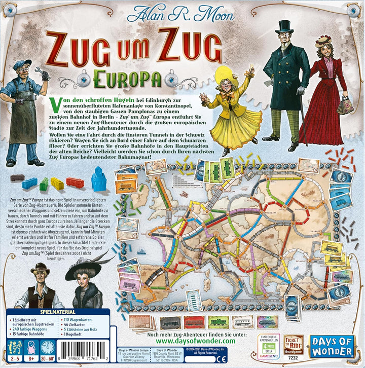 Days of Wonder | UNBOX NOW | Zug um Zug – Europa | Grundspiel | Familienspiel | Brettspiel | 2-5 Spi