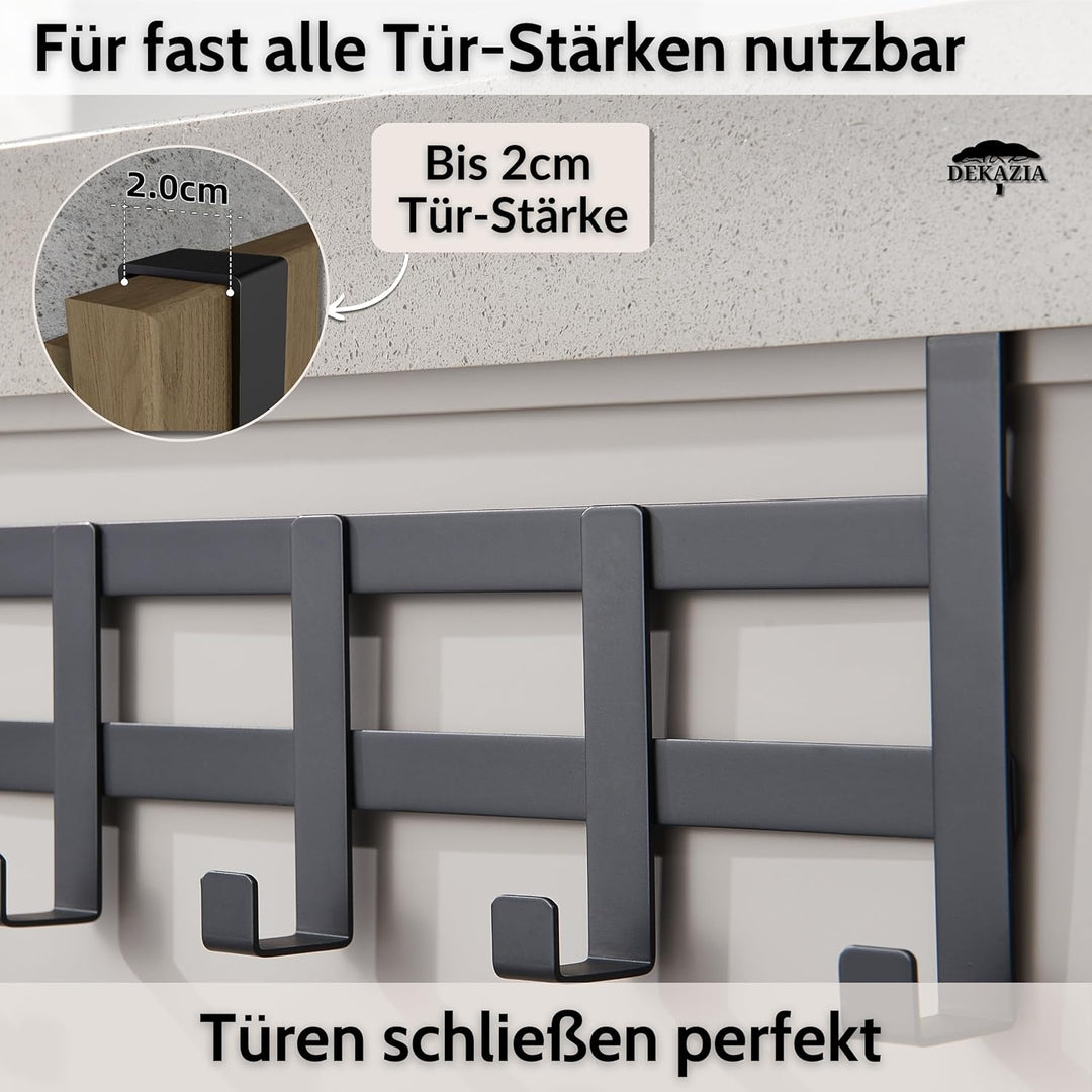 DEKAZIA® Türgarderobe Schwarz zum Einhängen - Bunte Türhakenleiste für Kinderzimmer, Garderobenhaken
