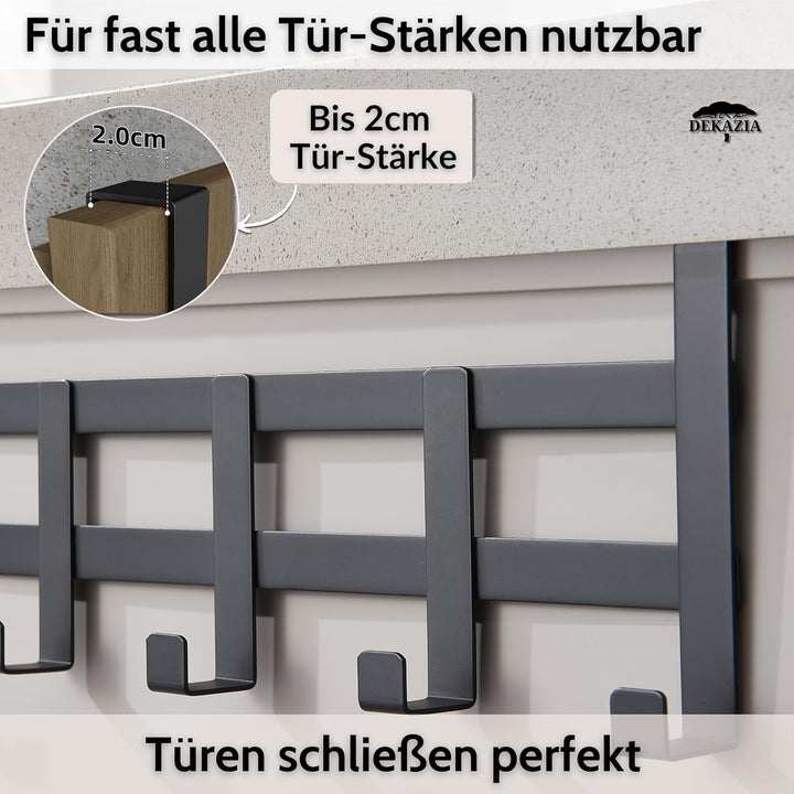 DEKAZIA® Türgarderobe Schwarz zum Einhängen - Bunte Türhakenleiste für Kinderzimmer, Garderobenhaken