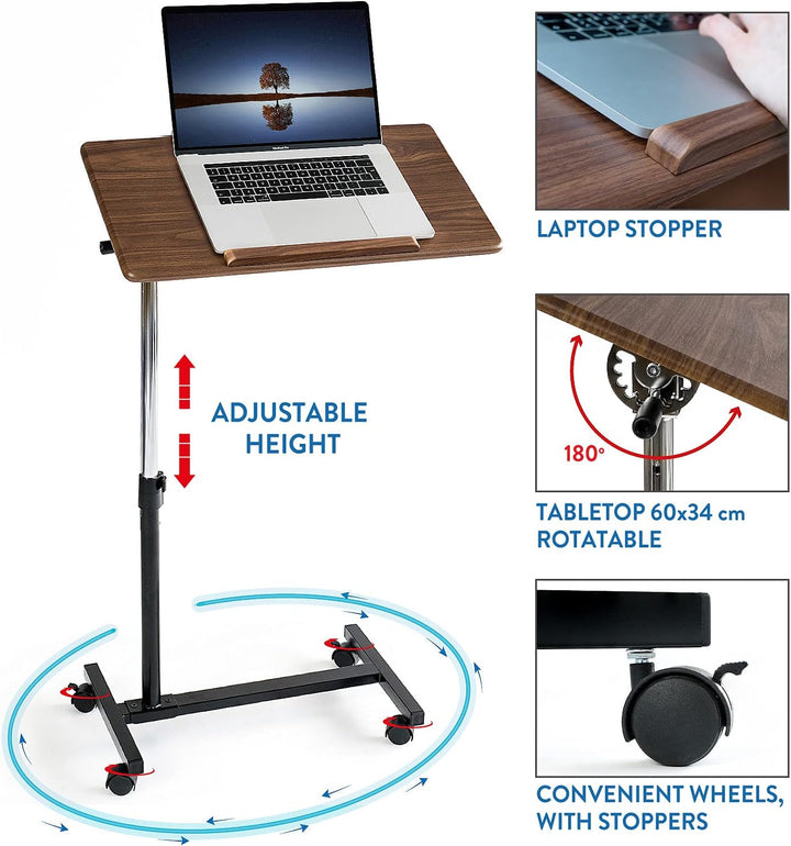 Tatkraft Gain - Laptoptisch Höhenverstellbar, mit Rollen, Laptoptisch Sofa & Bett, Tischplatte Einst