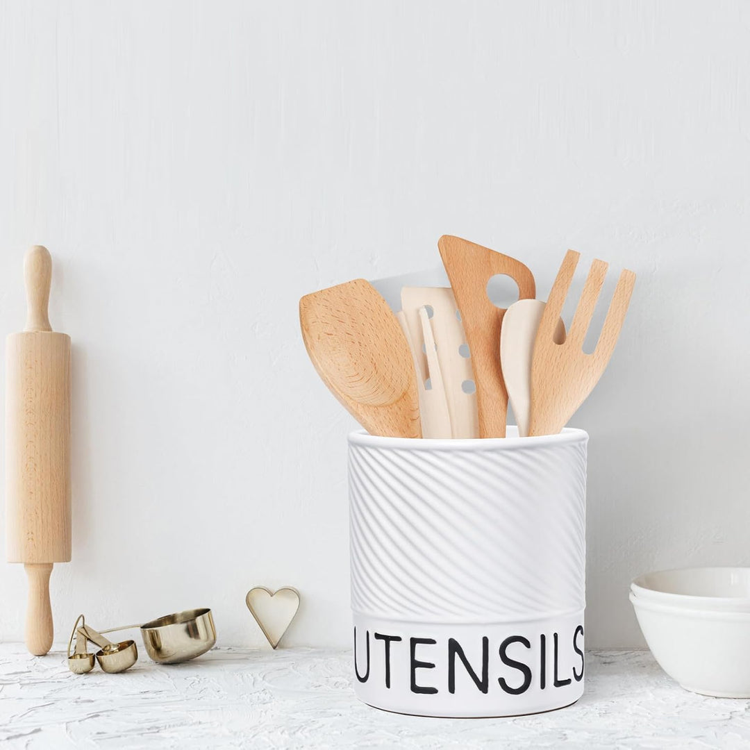 Karisky Utensilhalter für Küchentheke, 6,5 "grosser Keramikutensilien -Crock mit Korkmatte, moderner