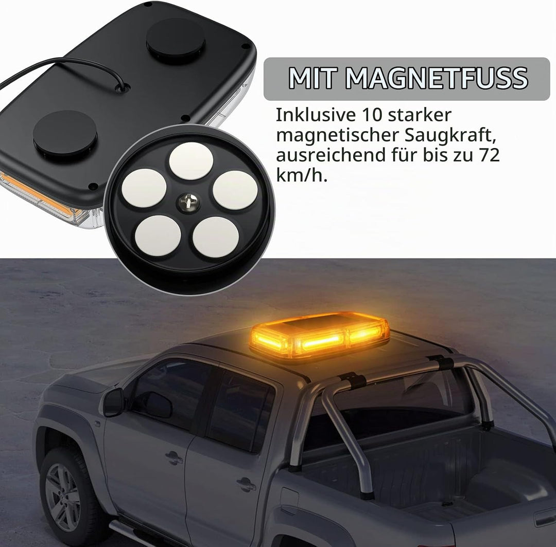 Justecheu 6 COB LED 60W Warnblitzlicht Rundumleuchte Amber Notfall Warnleuchte IP67 E9 12/24V Arbeit