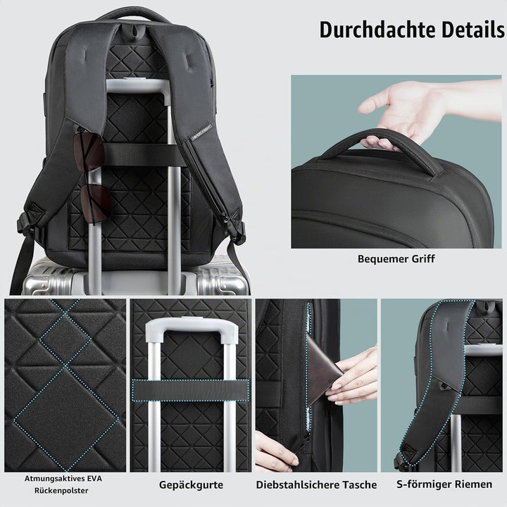 Business Rucksack Herren, Laptop Rucksack Herren für 16 Zoll Notebook | USB-Ladeanschluss, Laptopfac