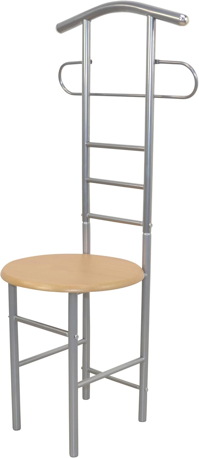 Herrendiener aus Stahlrohr mit rundem Sitz, 53x47x118 cm alu/buche, Alu/Buche