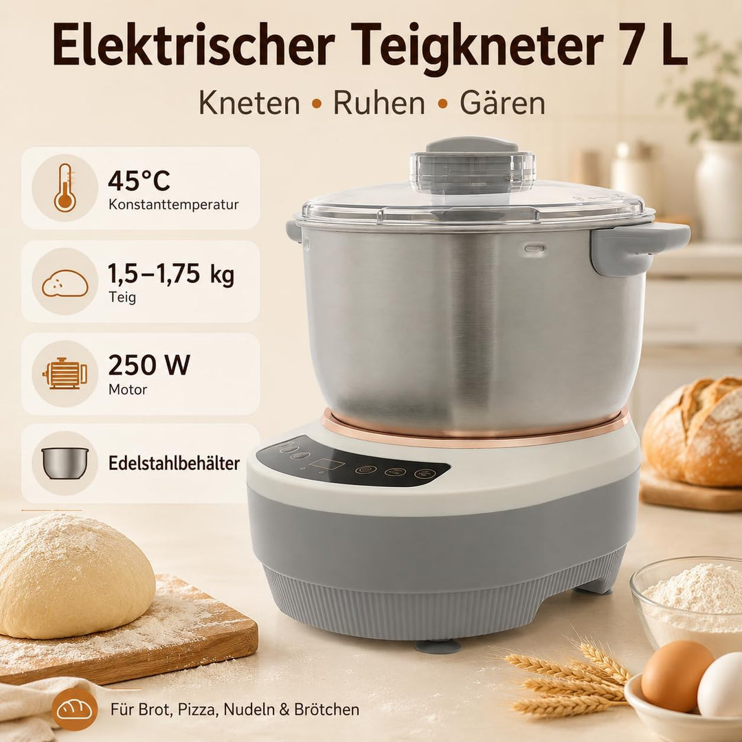 Teigknetmaschine, 7L Vollautomatische Teigmaschine, Teigmehl Mixer 45 ℃ Konstante Temperatur Ferment
