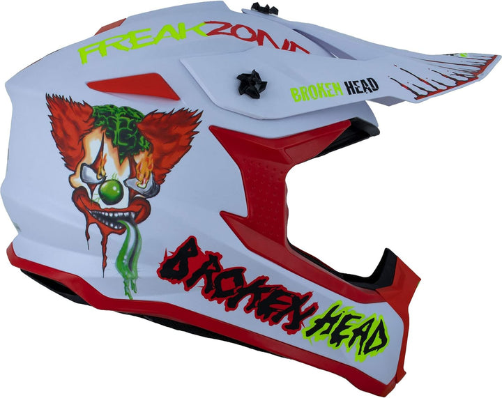 Broken Head FreakZone Motocross-Helm Weiss-Grün-Rot matt – Cross-Helm – MX – Quad – Supermoto M 57-5