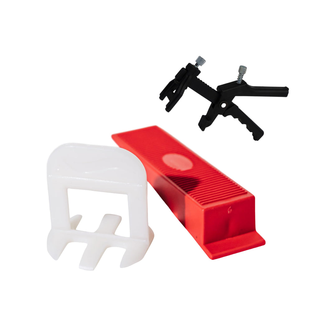 Clip-it Fliesenverlegehilfe PRO Starterset 2 mm - 125 Zuglaschen + 125 Keile + 1 Nivellierzange - 6-