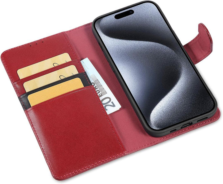 LENSUN Echtleder Hülle für iPhone 15 Pro, Handyhülle [Echtes Leder][Magnetverschluss][RFID Schutz] H