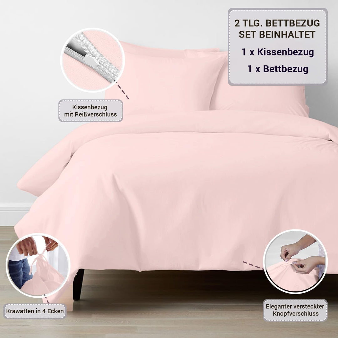 Pizuna 800 Fadenzahl aus Baumwolle Bettwäsche Helles Rosa, 100% Langstaple Baumwolle Bettbezug und K
