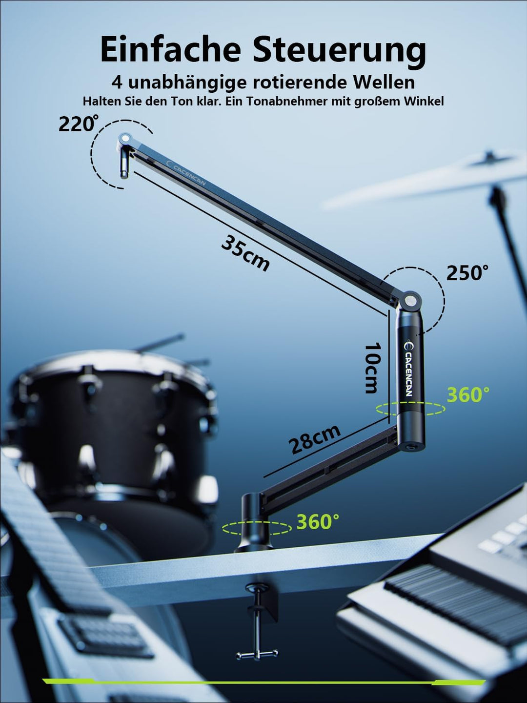 Boom Arm, 360° drehbarer Mikrofonständer mit Tischhalterung, faltbarer Tischmikrofonarm mit 3/8&