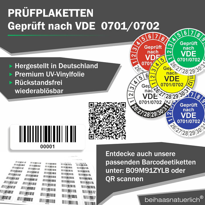 Fluxxx 560 Stk Prüfplaketten "Geprüft nach VDE", 20 mm Ø, Prüfetiketten nach DGUV V3, 2023-2028, sel
