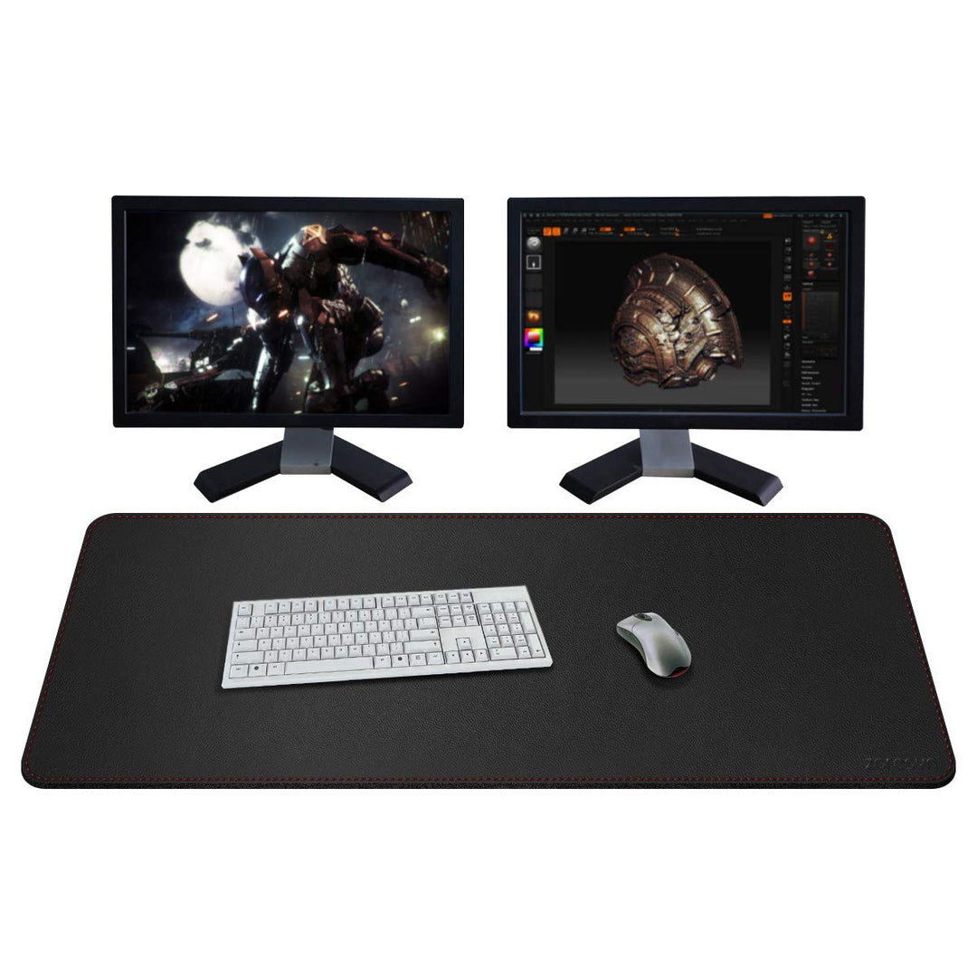 ZORESYN PU Leder Schreibtischunterlage XXL 110x50cm - rutschfeste Büro-Matte mit Rollband Premium Ti