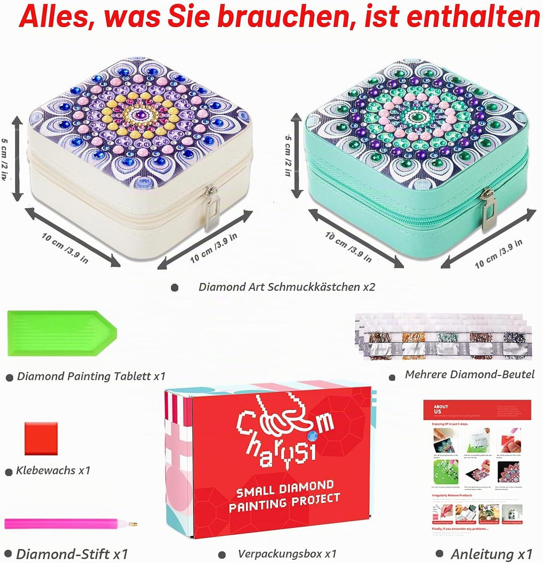 Diamond Painting Schmuckkästchen Erwachsene DIY Basteln Geschenk für Frauen | 2PC Grün und Lila, Grü