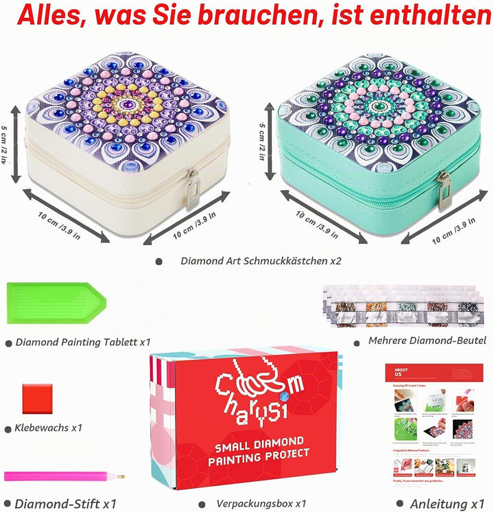 Diamond Painting Schmuckkästchen Erwachsene DIY Basteln Geschenk für Frauen | 2PC Grün und Lila, Grü