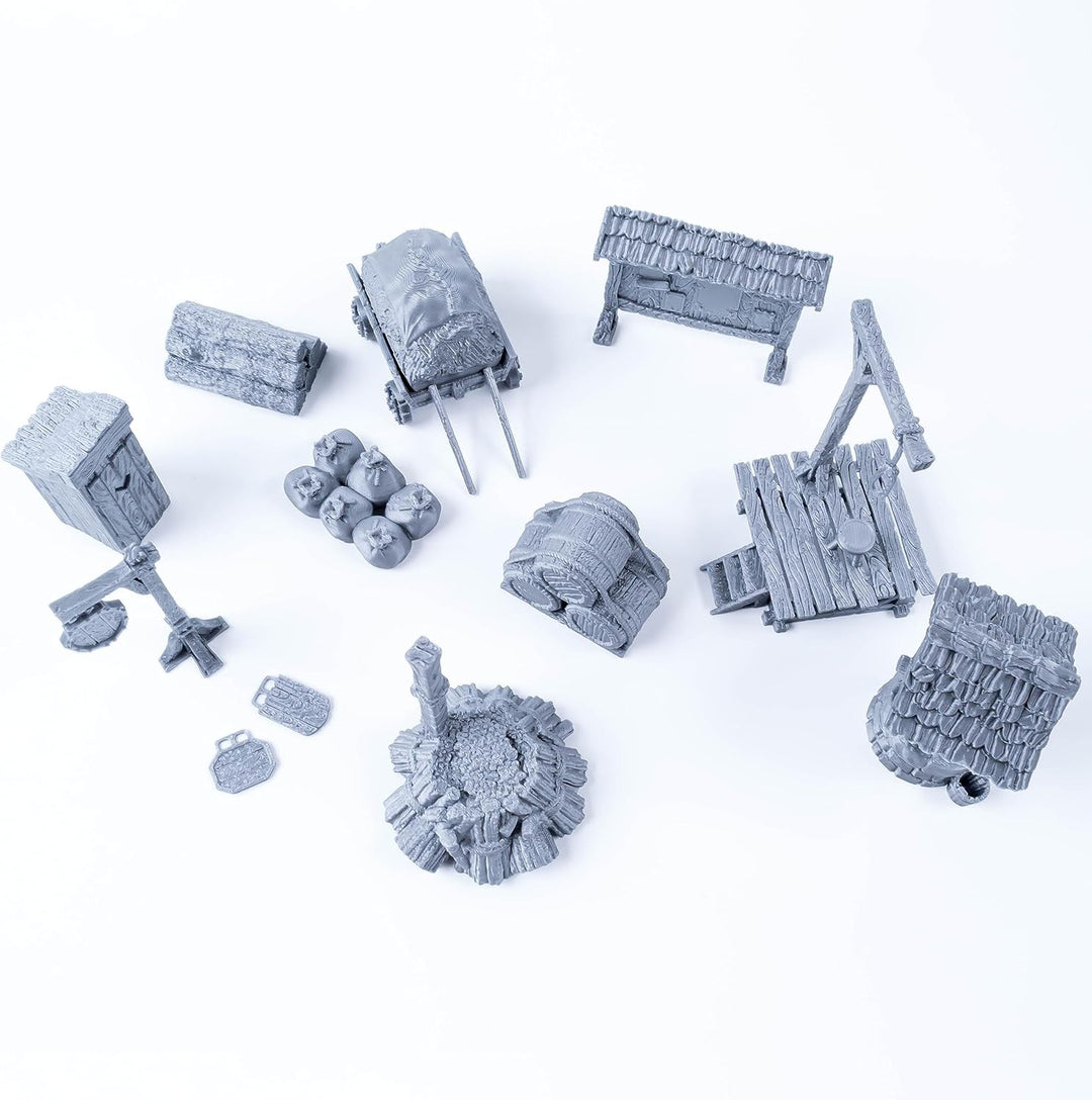 Stadtgegenstände Set – Umfassendes Geländezubehör für Tabletop-Rollenspiele, Dungeons & Dragons, War