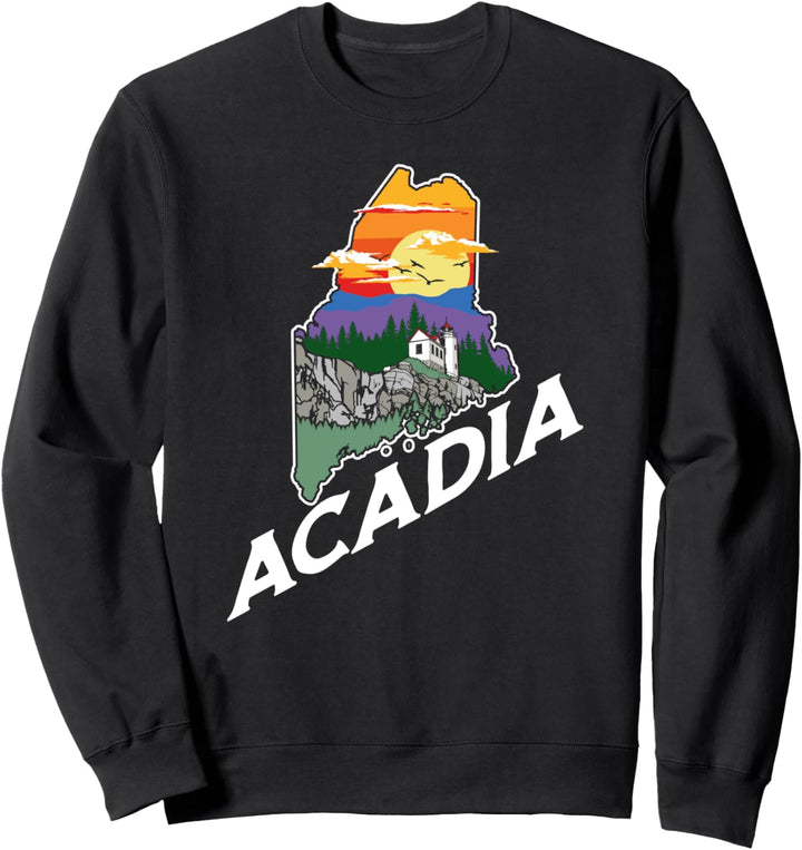 Retro Acadia Maine Nature & Outside Lover Illustrated Sweatshirt