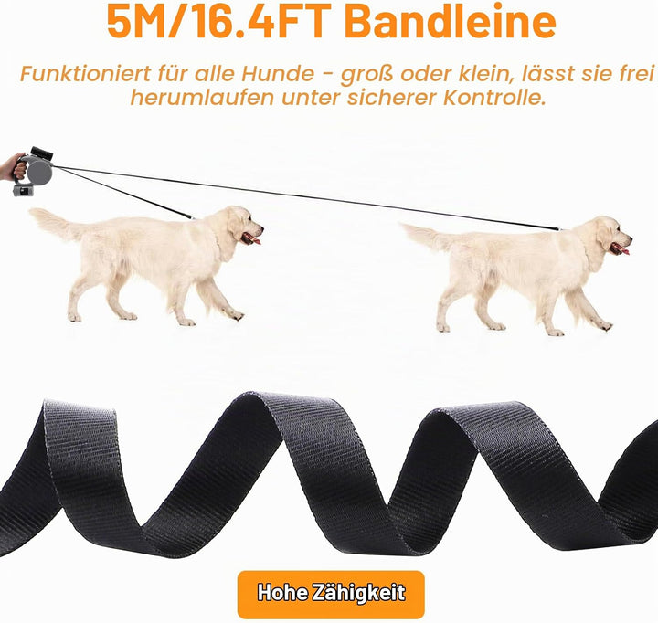 Hundeleine mit Taschenlampe für Nachtsicherheit | 4.5m Einhand-Rollleine mit Leckerli-Tasche &amp; Siche