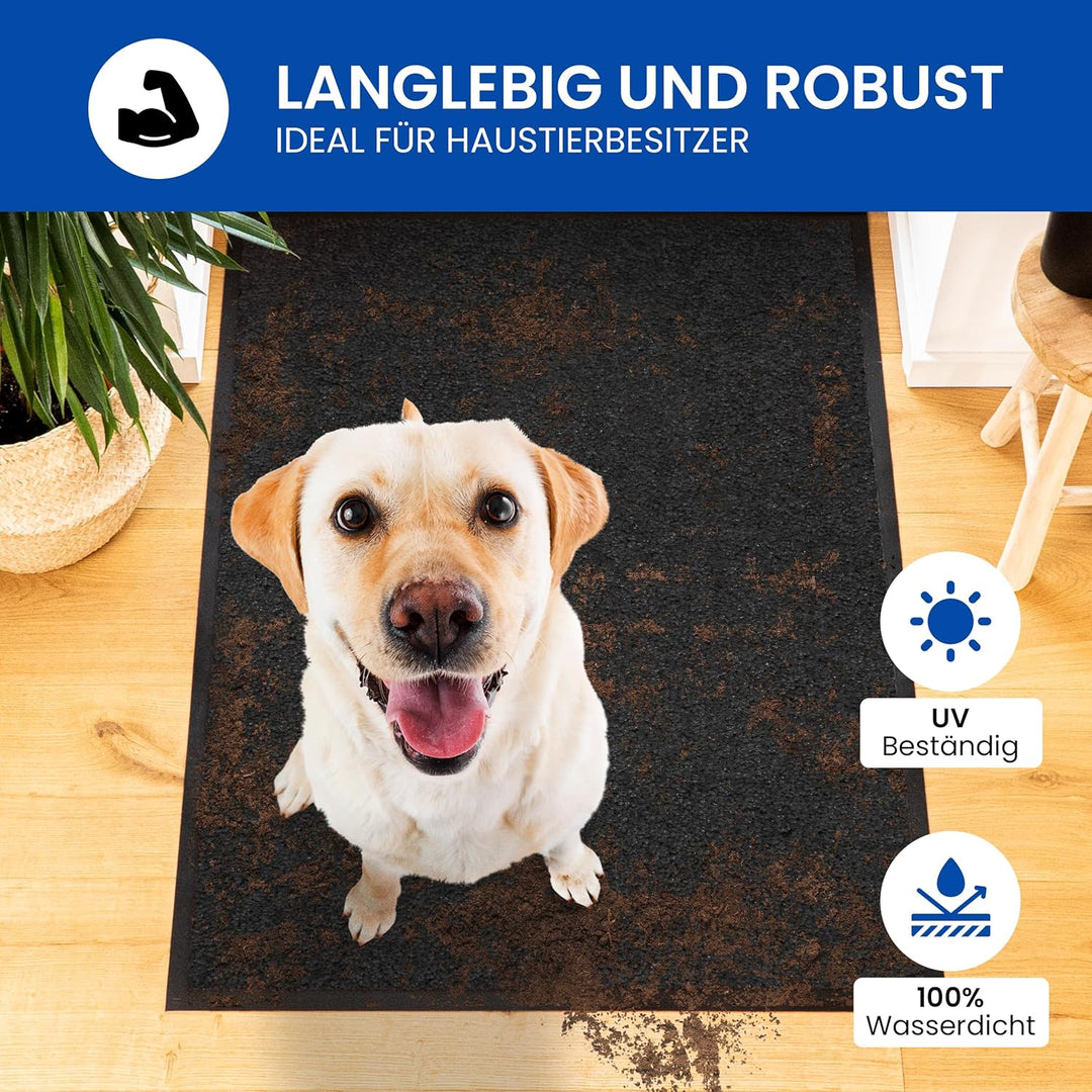 Hochwertige Fussmatte Anthrazit Schwarz 80x120cm gross für Innen & Aussen - Schmutzfangmatte rutschf