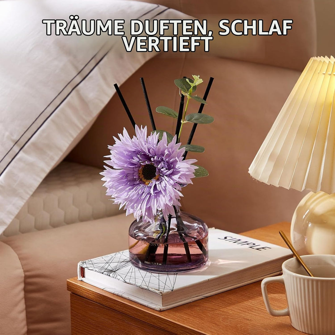 Blume Raumduft Diffuser 120 Tage für Büro Lavendelfelder Duft Aroma Diffuser mit 7 Duftstäbchen, Nat