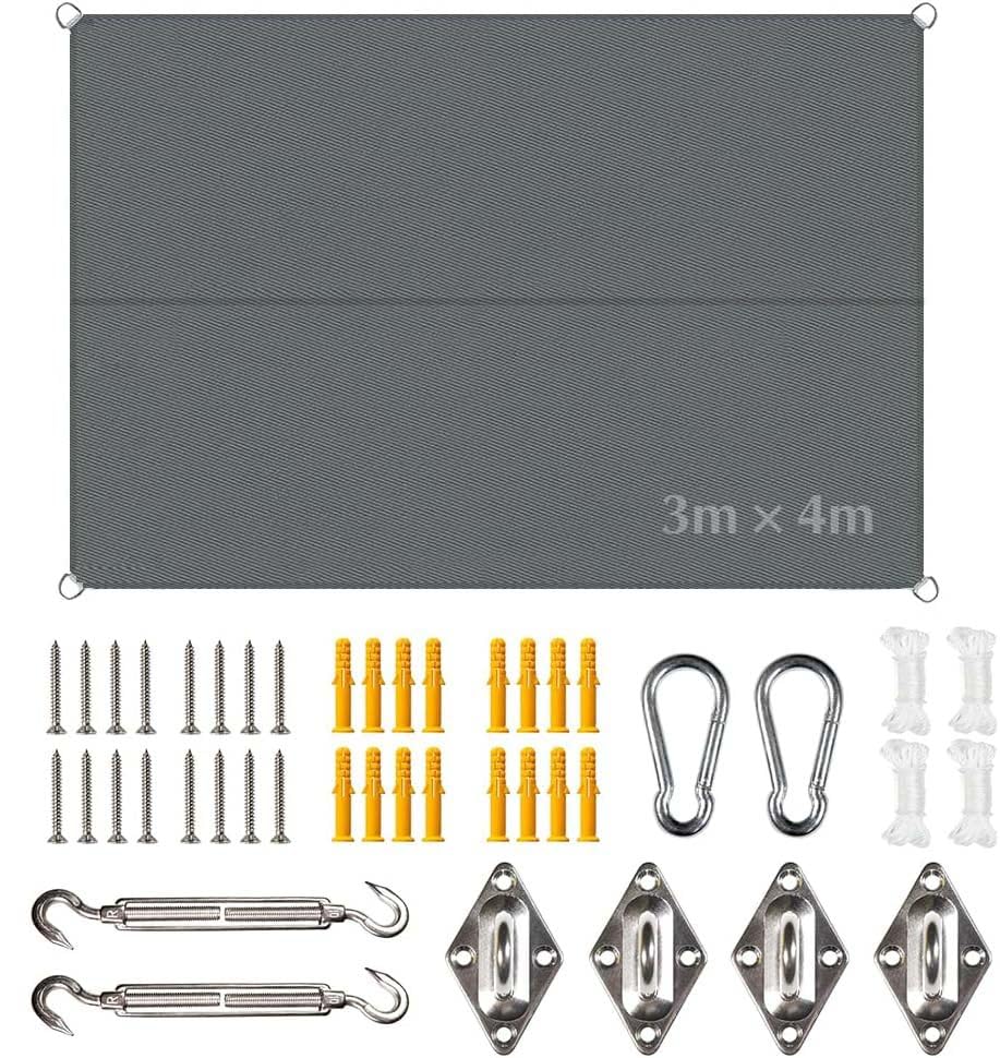 Sonnensegel 3x4m mit Befestigungs,Sonnensegel Rechteckig mit ösen,für Balkon UV Schutz Sonnenschutz