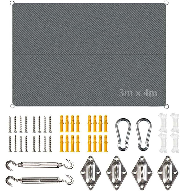 Sonnensegel 3x4m mit Befestigungs,Sonnensegel Rechteckig mit ösen,für Balkon UV Schutz Sonnenschutz