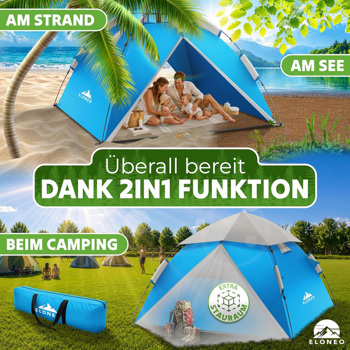 ELONEO Wurfzelt - extra wasserdicht & stabil, schneller Auf- & Abbau in 45 Sekunden | Wurfzelt 4 Per