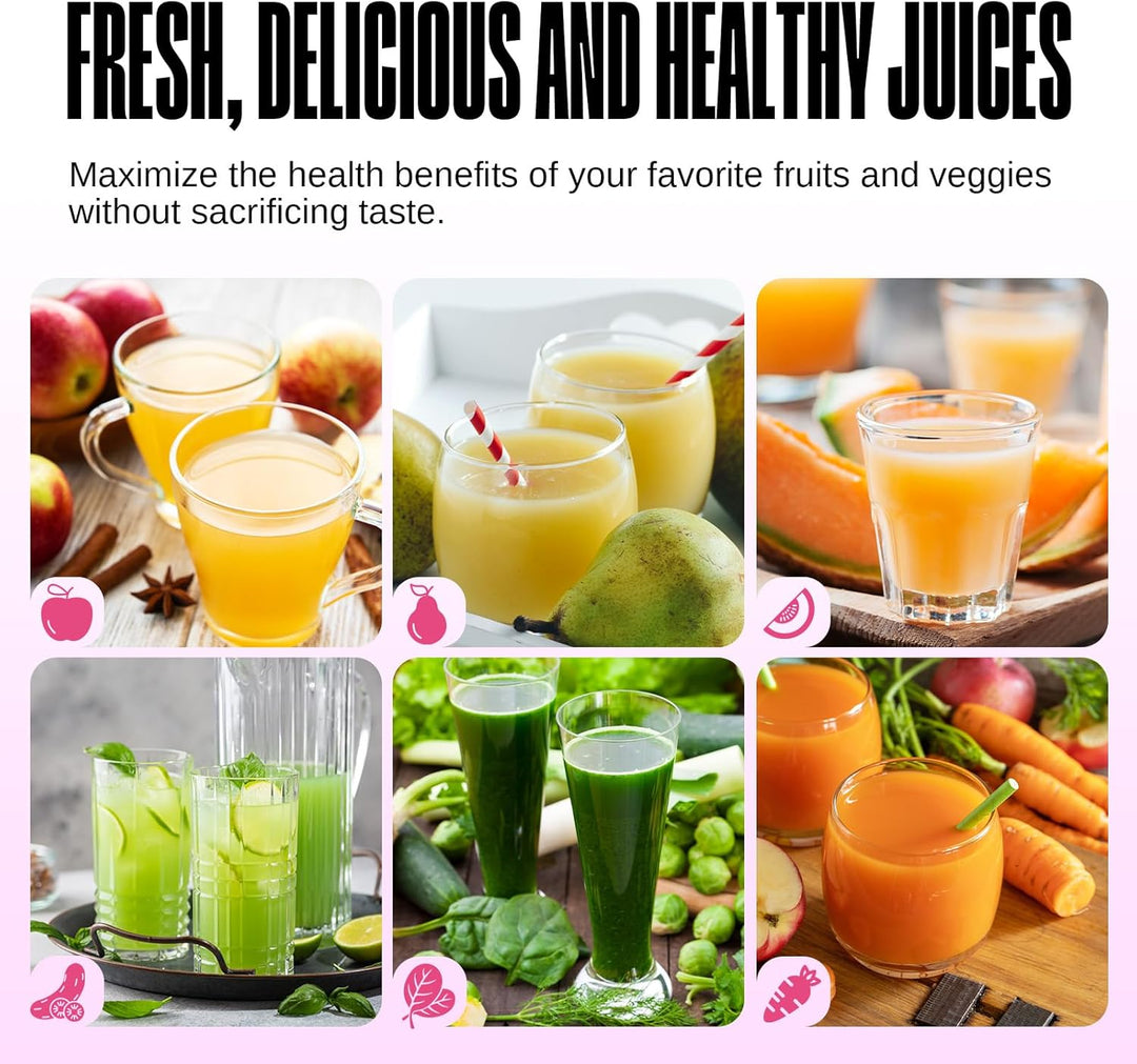 Ventray Ginnie Entsafter | Slow Juicer mit 60 U/min | 45mm Öffnung | Rückwärts Funktion und Zwei Fil