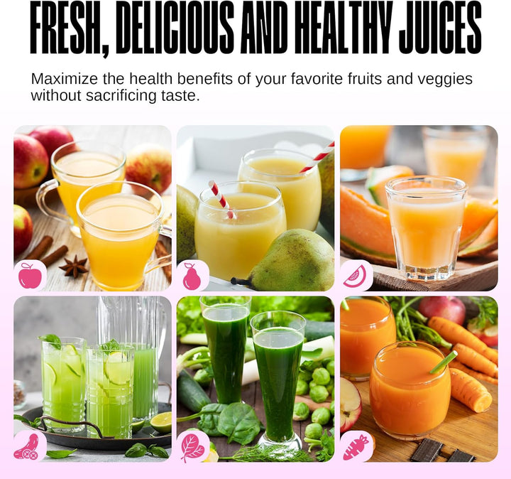 Ventray Ginnie Entsafter | Slow Juicer mit 60 U/min | 45mm Öffnung | Rückwärts Funktion und Zwei Fil