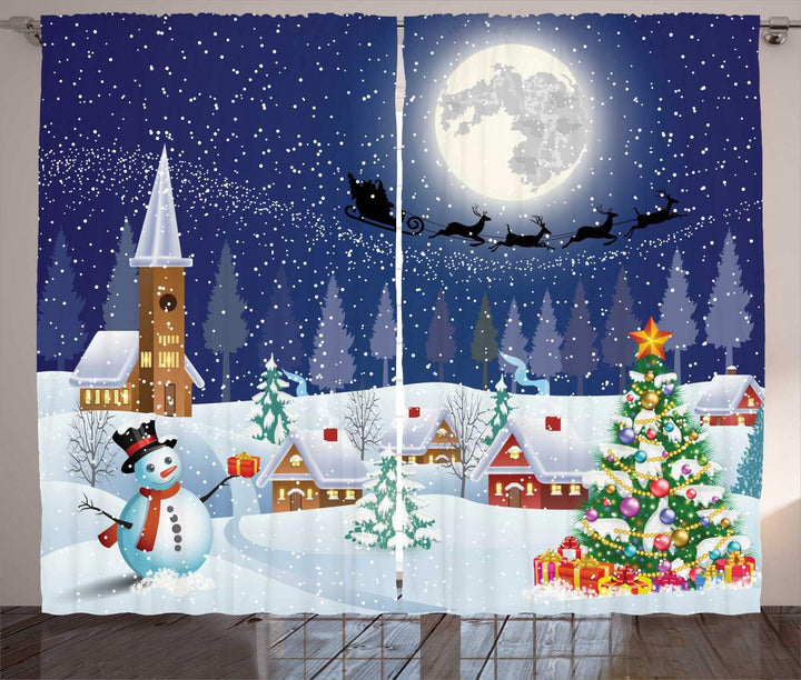 ABAKUHAUS Weihnachten Rustikaler Gardine, Winterlandschaft, Schlafzimmer Kräuselband Vorhang mit Sch