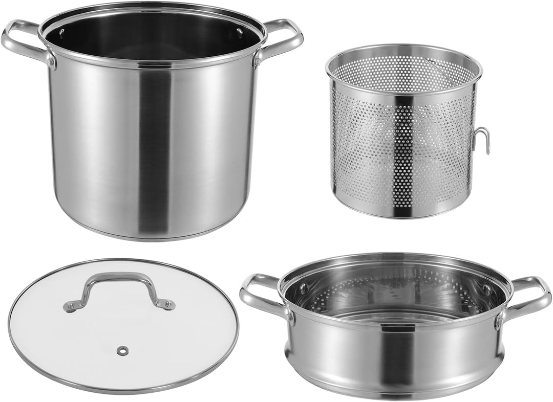 OUKANING Spargel und Pastatopf 8L Ø 28cm - 36cm Hoch Nudeltopf mit Sieb Spargeltopf hoch mit Glasdec