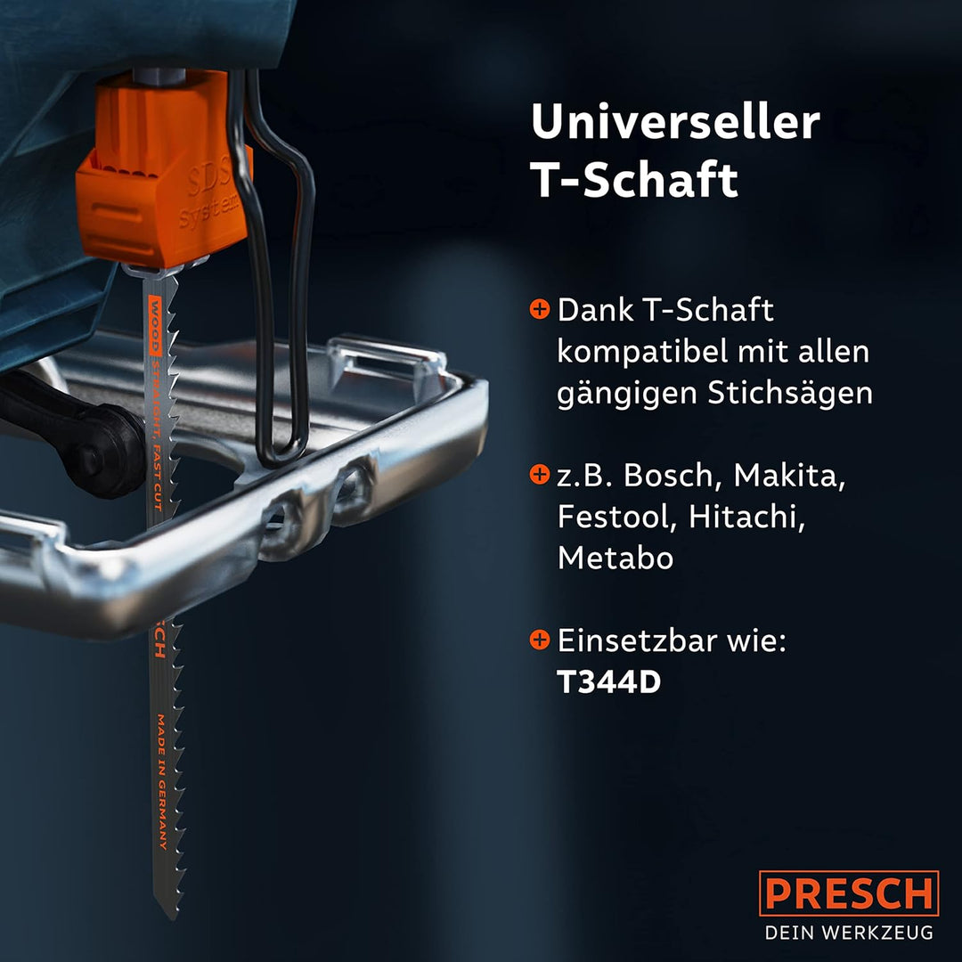Presch Stichsägeblätter Holz 10 Stk. (Lang) - Extrem schneller, gerader Schnitt (5-100mm) - Profi St